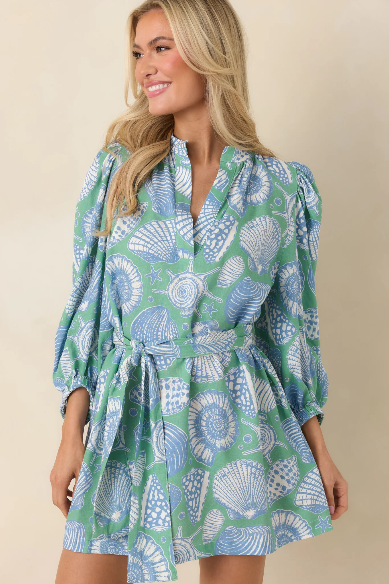 Paradisa Conch Key Oceana Blue Multi Puff Sleeve Mini Dress | Red Dress