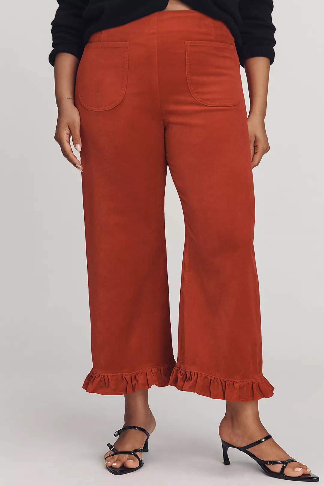 The Colette Crop Velvet Ruffle-Hem Pants by Maeve | Anthropologie (US)