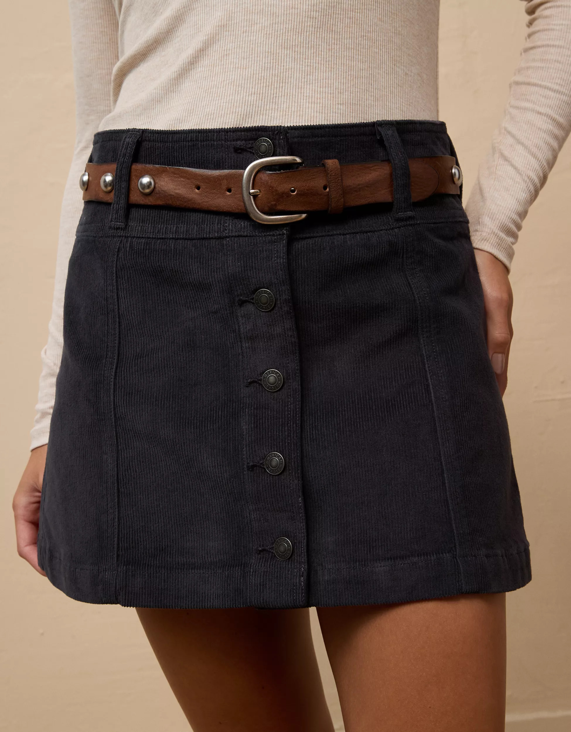 AE High-Waisted A-Line Corduroy Mini Skirt | American Eagle Outfitters (US & CA)