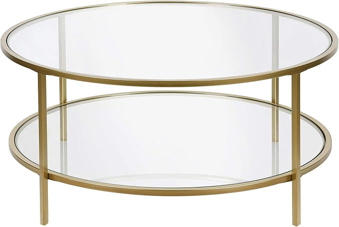 Henn&Hart 36" Wide Round Coffee Table with Glass Top in Gold, for Home, Living Room, Bedroom, Ent... | Amazon (CA)