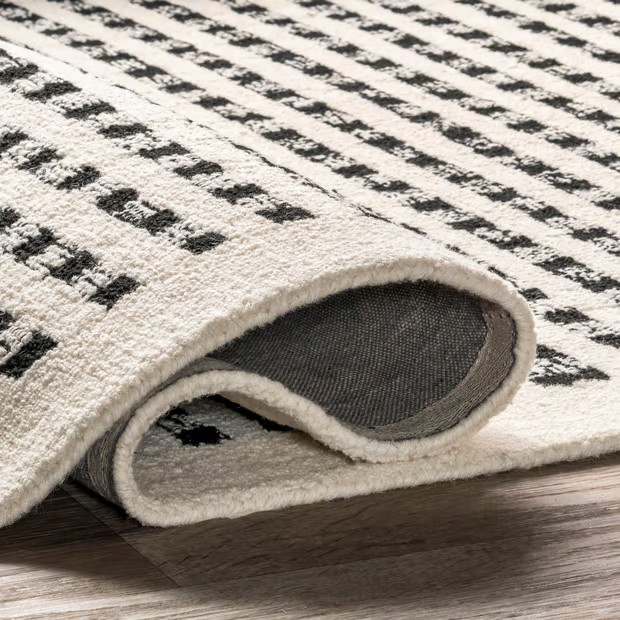 Ivory Kristie Wool Striped Area Rug | Rugs USA