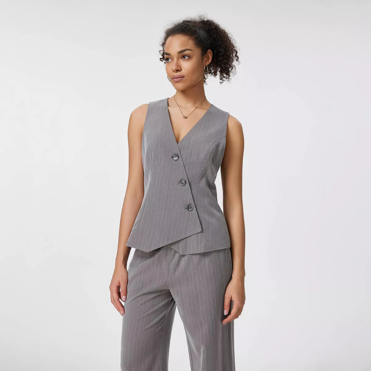 Women's Button Closure Asymmetrical Waistcoat - A New Day™ Gray | Target