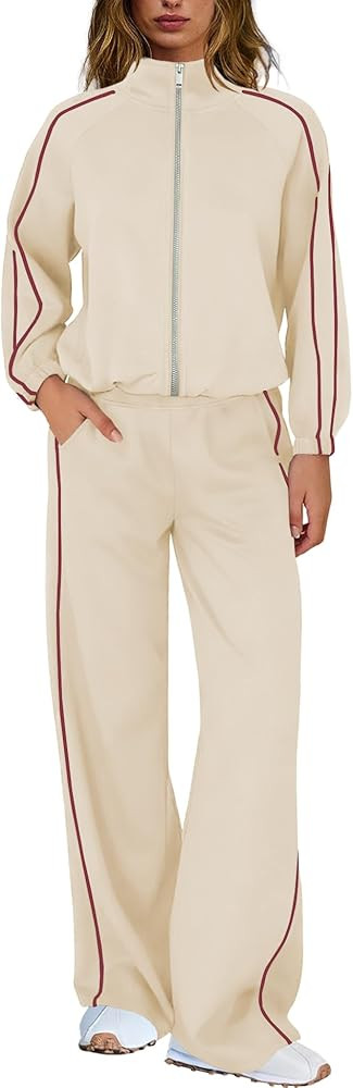 Nirovien Womens Sweat Set Track Suits 2 Piece Outfits Matching Lounge Set Piping Zip Up Sweatshir... | Amazon (US)