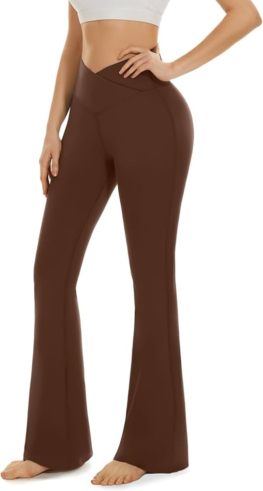 Aoliks Crossover Flare Leggings for Women,High Waisted Bootcut Yoga Pants Workout Bell Bottom Leg... | Amazon (US)