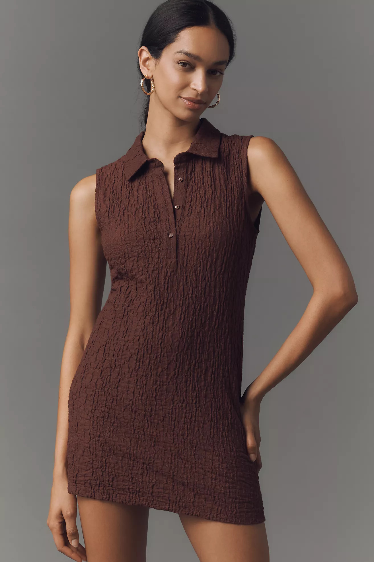 By Anthropologie Sleeveless Textured Mini Shirt Dress | Anthropologie (US)