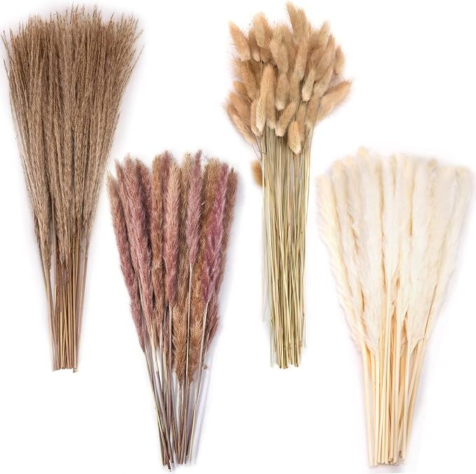 DomeStar 130PCS Pampas Grass Decor,Dried Pampas Grass Contains White and Natural Bunny Tail Grass... | Amazon (US)