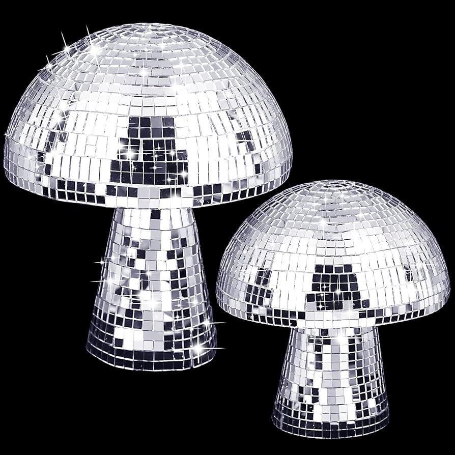 2 Pcs Mushroom Disco Ball Silver Mirror Disco Ball Freestanding Mushroom Mirror Glitte Disco Ball... | Amazon (US)