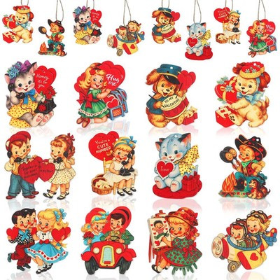 36pcs Vintage Valentines Day Wooden Hanging Ornaments, Retro Heart Valentines Da | eBay US