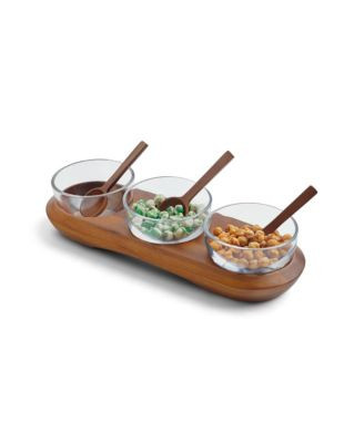 Nambe Cooper Wood Triple Condiment Server with Spoons - Macy's | Macy's