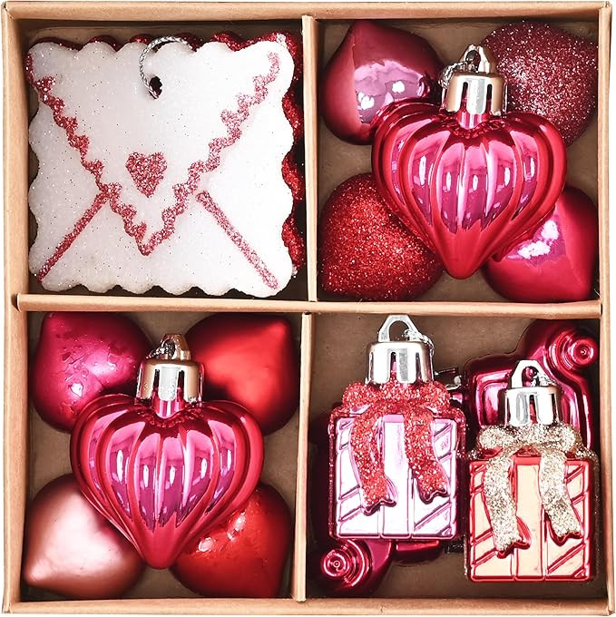 DecorbyHannah Mini Valentines Day Tree Ornaments Decorations, 18ct Small Pink Red Heart Gift Orna... | Amazon (US)