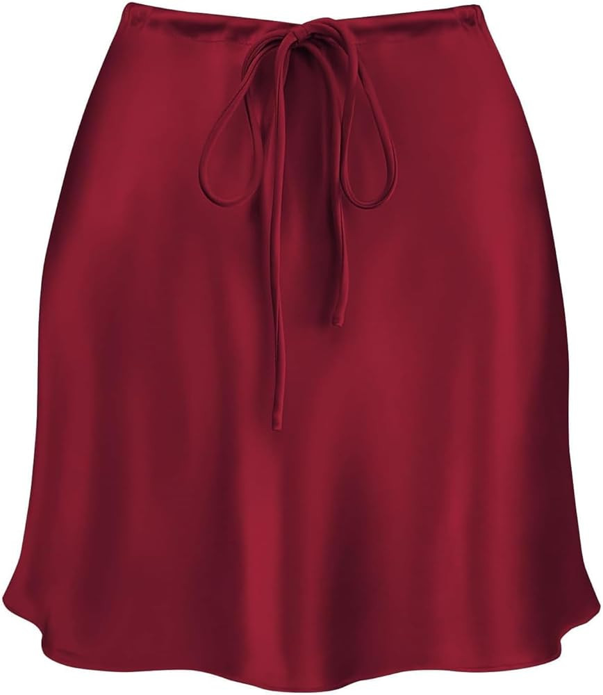 Women's Drawstring Satin Mini Skirt High Waisted Elegant Casual A-Line Flared Silk Short Skirts f... | Amazon (US)