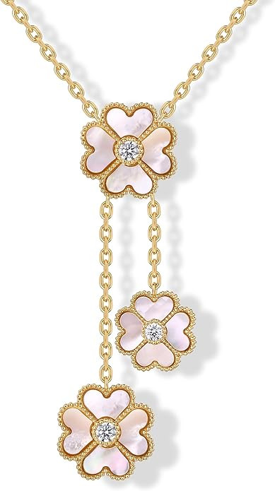 PAVOI Gold Plated Clover Pendant Necklace, Mother of Pearl & Onyx, Large 16mm and Small 13mm Char... | Amazon (US)