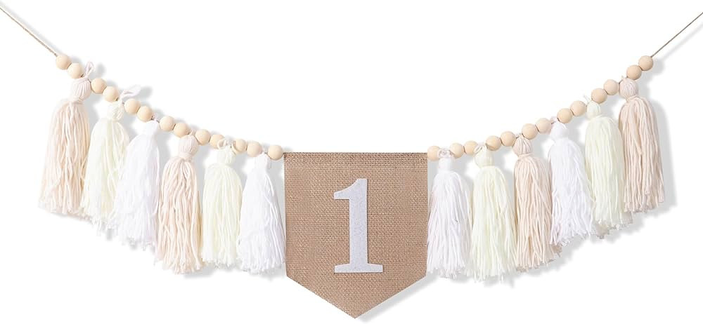 1st Birthday High Chair Banner - White Tassel Theme Banner For Girl - First Birthday Party Banner... | Amazon (US)