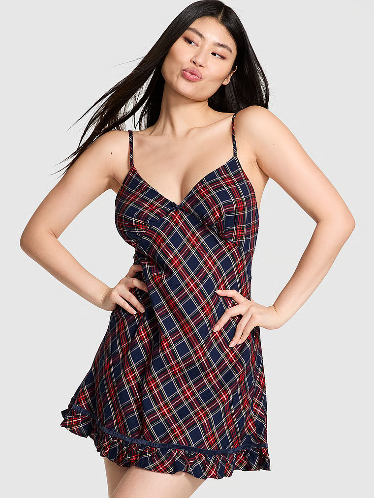 Buy Flannel Sleep Dress, Bright Vermillion/Pink Plaid - Order Pajamas Sets online - PINK US | Victoria's Secret (US / CA )