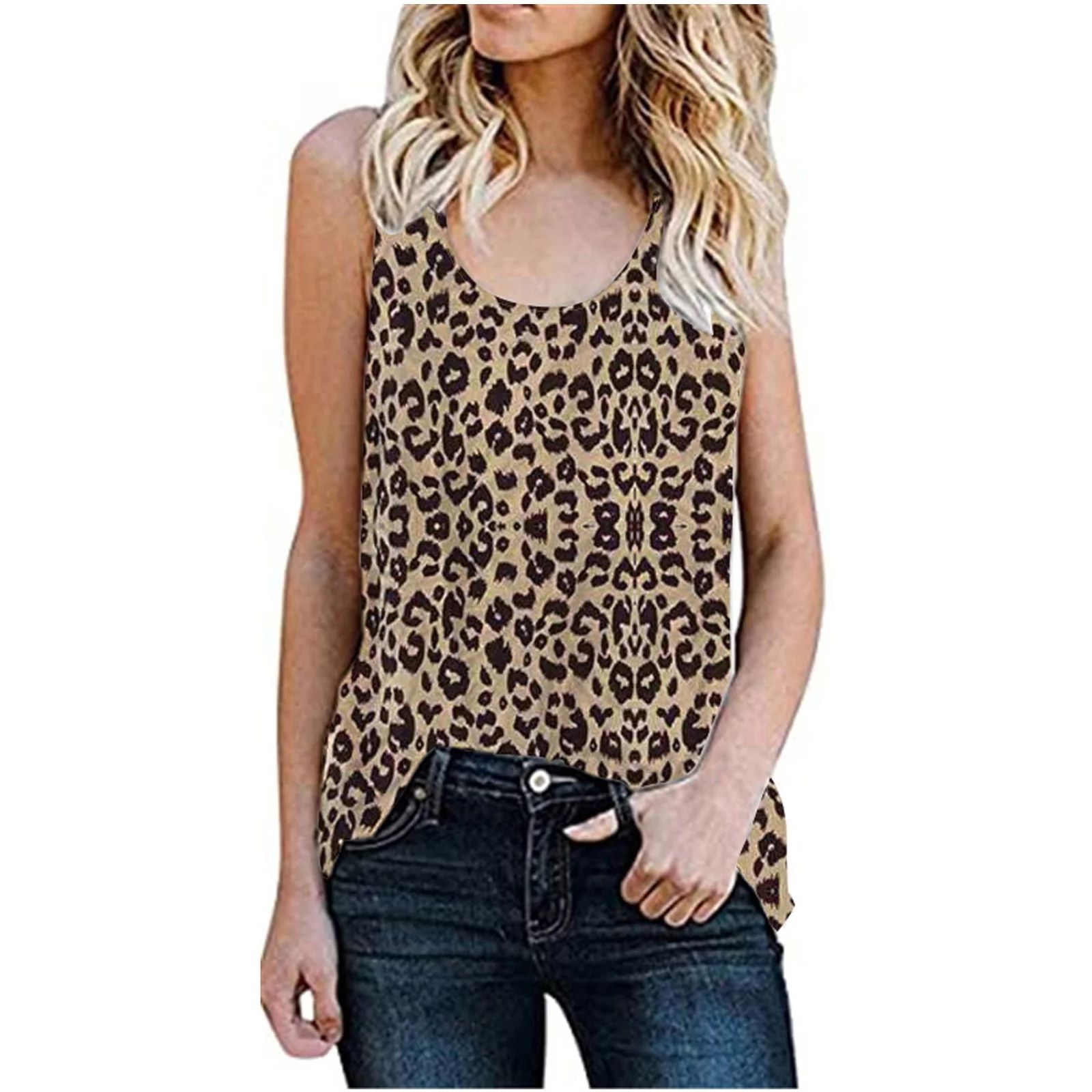Tuscom Women'S Fashion Leopard Print Zebra Loose Round Neck Sleeveless Tank Top | Walmart (US)