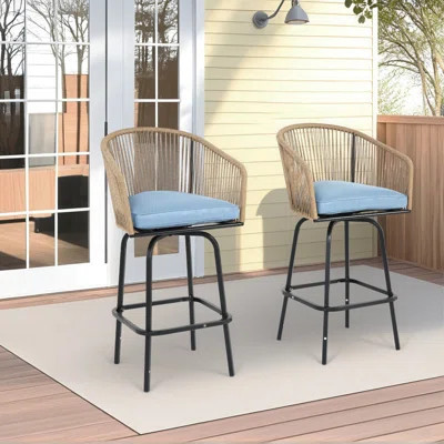 Outdoor Bar Stools With - Blue 2 Of All Weather Chairs For Backyard, Garden, Balcony And Effortless Assembly Property 2 Spaces Like Patio, Pool Simple | Wayfair North America