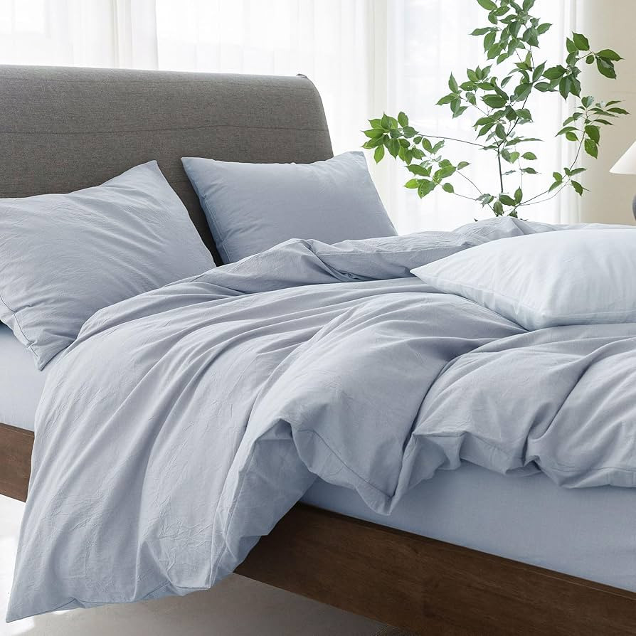 Cooling Queen Duvet Cover Set 3 Pieces-100% Washed Cotton Linen Like Textured Ultra Soft Cozy Bed... | Amazon (US)