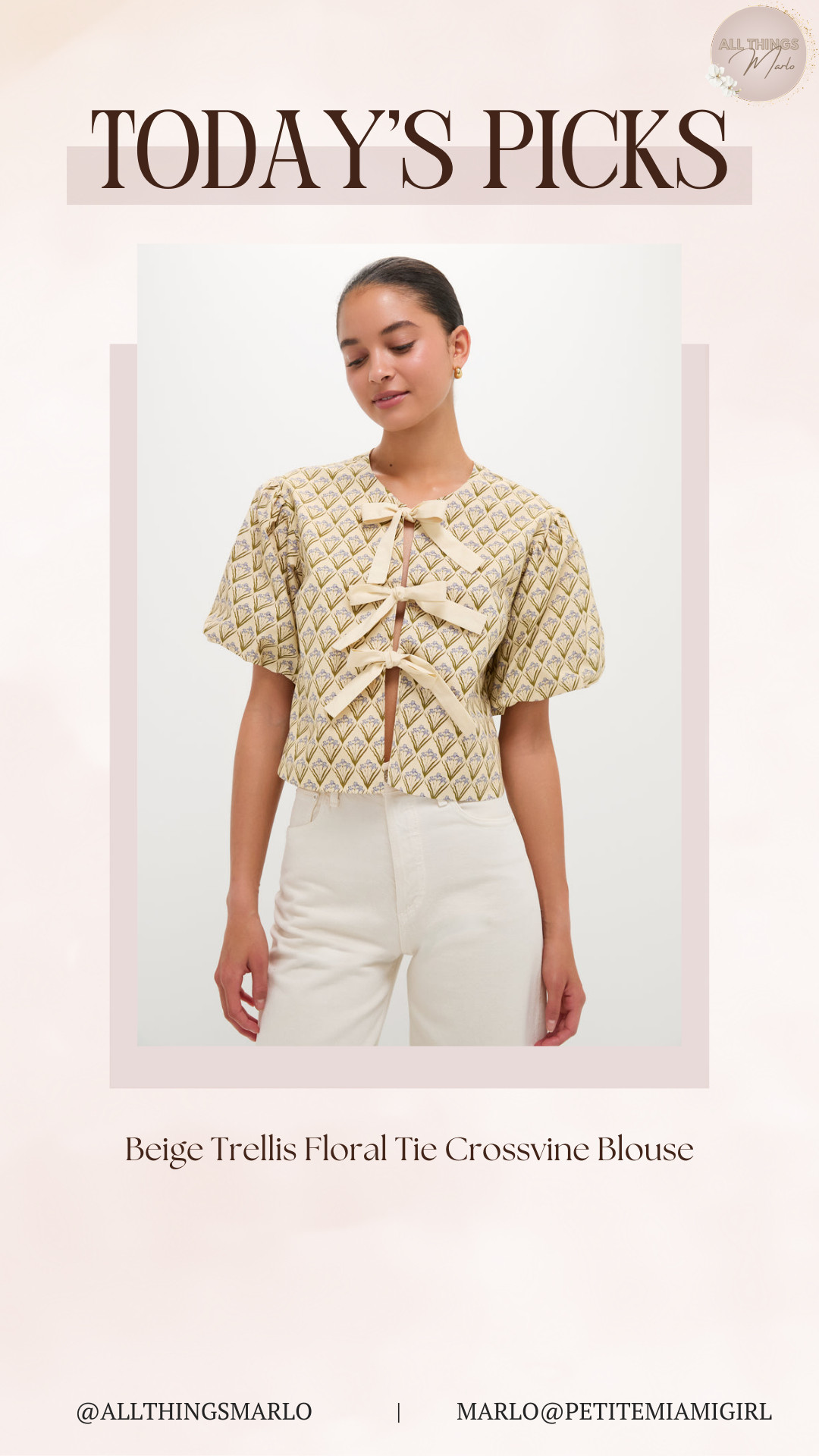 Beige Trellis Floral Tie Crossvine Blouse 

 #LTKootd #LTKWorkwear #LTKTravel