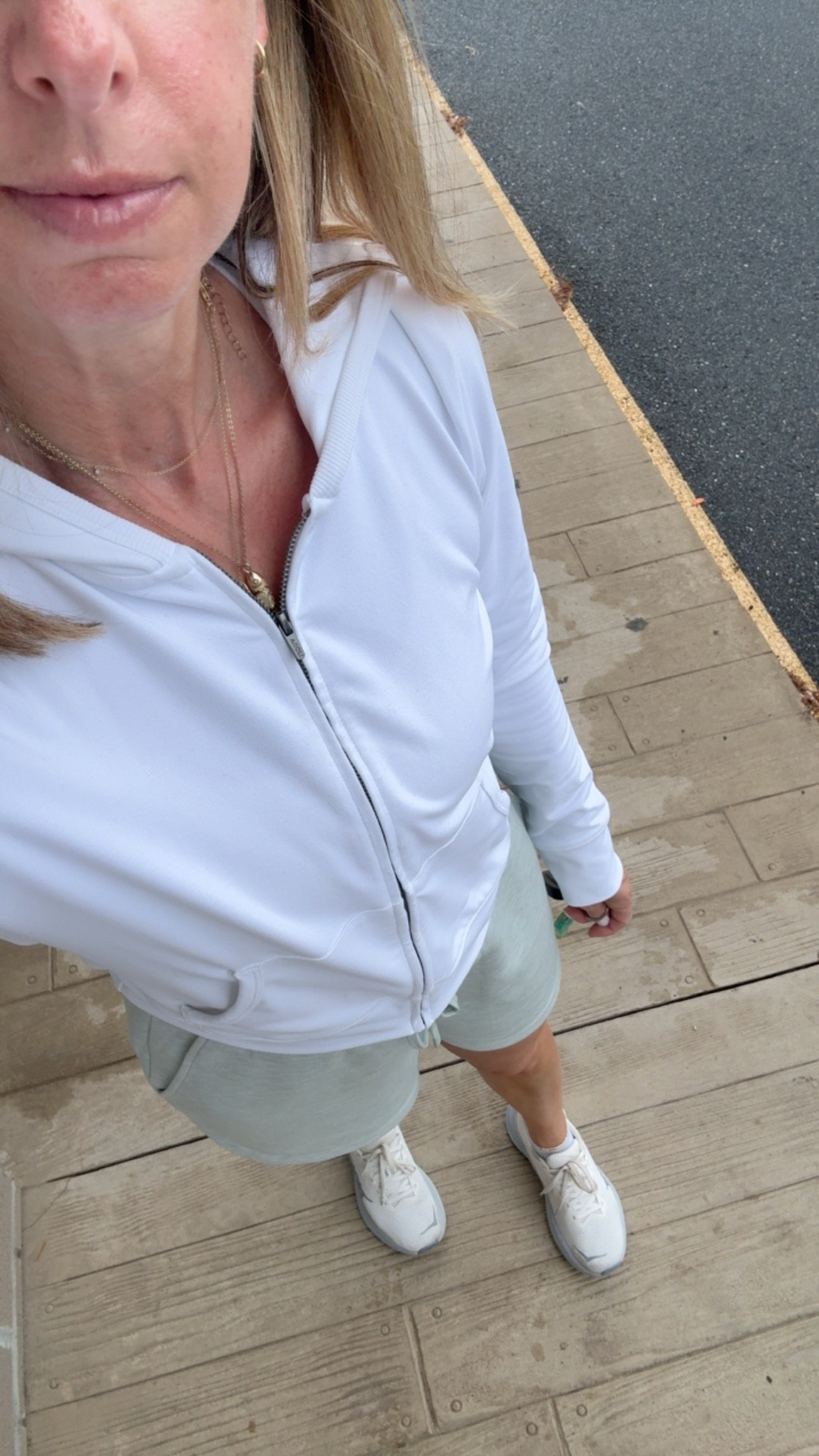 Cool morning coffee run - Vuori hoodie, comfy shorts, sneaked

#LTKootd