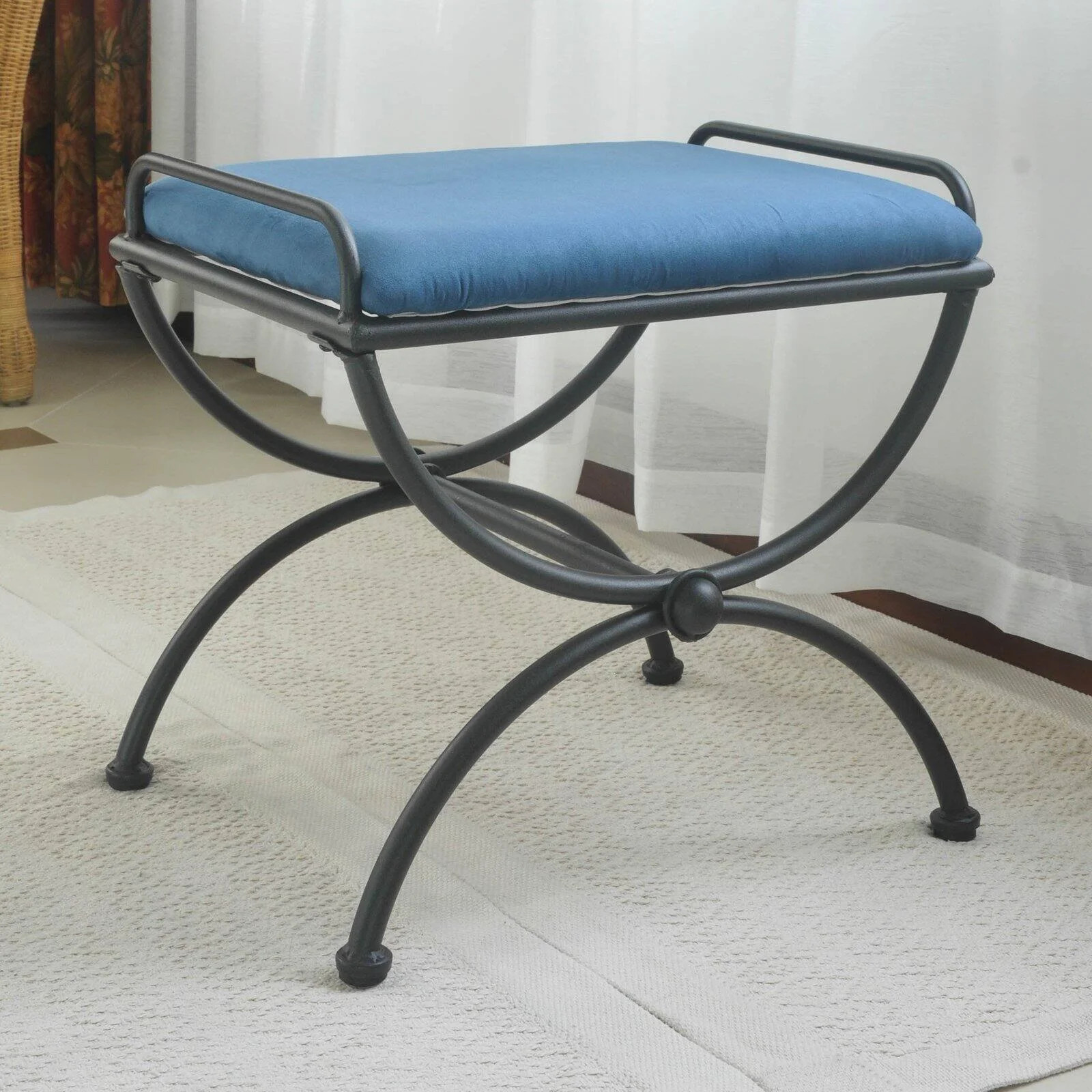 International Caravan  Iron Upholstered Vanity Stool - Indigo | Walmart (US)