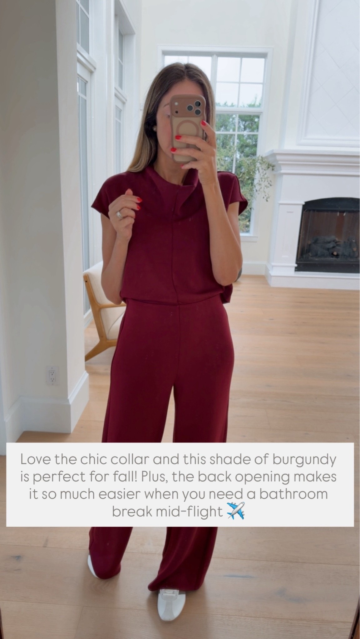 Love the chic collar on this jumpsuit, and this beautiful shade of burgundy. The back opening makes it so much easier when you need a bathroom break. Runs true to size, I’m wearing size small in the long version, and I’m 5’9” for your reference. Use code ALINEXSPANX for 15% off first purchase and free shipping.
#SpanxPartner @Spanx

#LTKootd #LTKU #LTKOver40