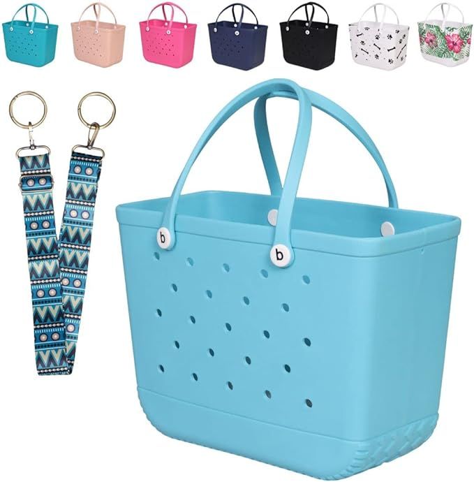XL Large beach Tote For Women - Rubber Beach Bag with Holes | Waterproof Sandproof |Crossbody Str... | Amazon (US)