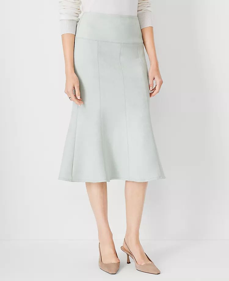 Faux Suede Seamed Flare Midi Skirt | Ann Taylor (US)