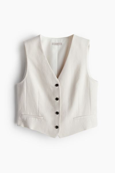 Tailored suit waistcoat - V-neck - Sleeveless - Light beige - Ladies | H&M GB | H&M (UK, MY, IN, SG, PH, TW, HK)