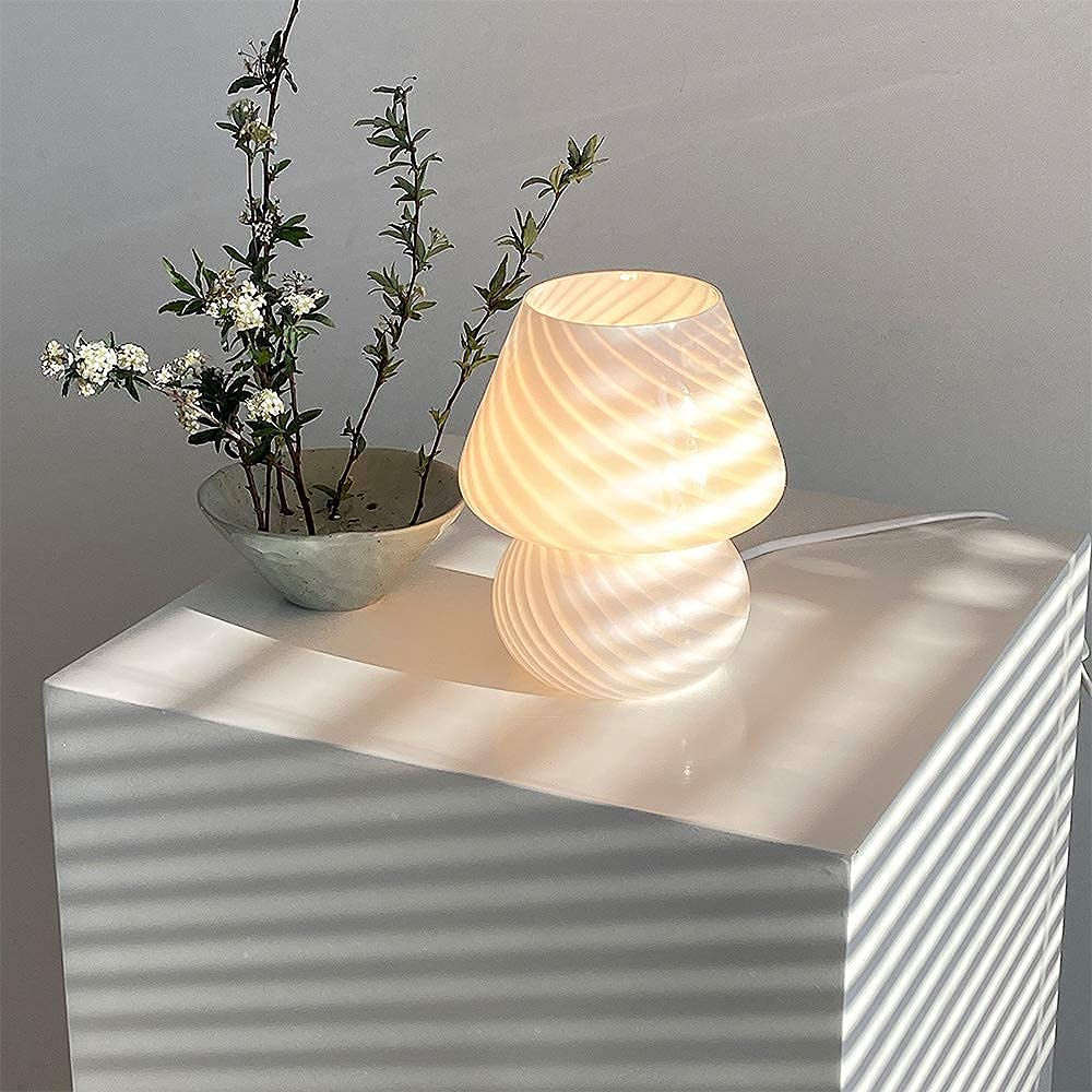 Translucent Table Mushroom Lamp Italian Style Modern Striped Glass Bedside Lamps Desk Light, Used... | Amazon (US)