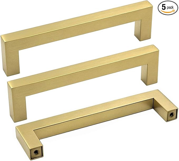 goldenwarm Brass Kitchen Cabinet Handles Modern Drawer Pulls - LSJ12GD160 Contemporary Cabinet Ha... | Amazon (US)