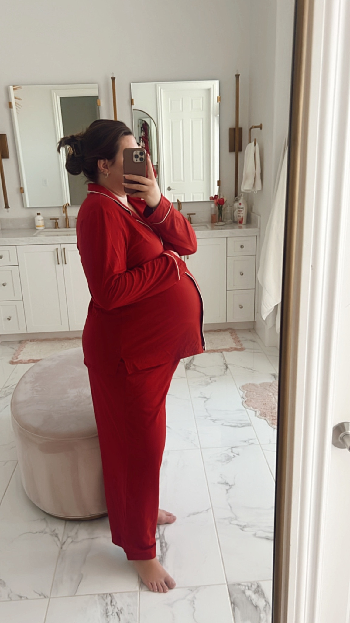 red christmas pajama with white piping! i’m in the xxl for my bump, but runs tts! take your normal size 

#LTKsalealert #LTKHoliday #LTKmidsize