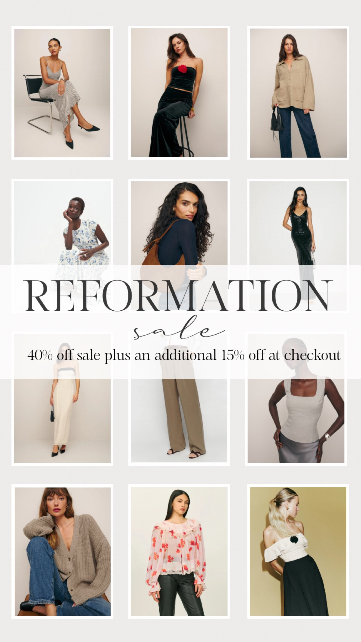 REFORMATION SALE!!!! 40% off sale plus an extra 15% off with code extra15 

#LTKHoliday #LTKGiftGuide #LTKsalealert
