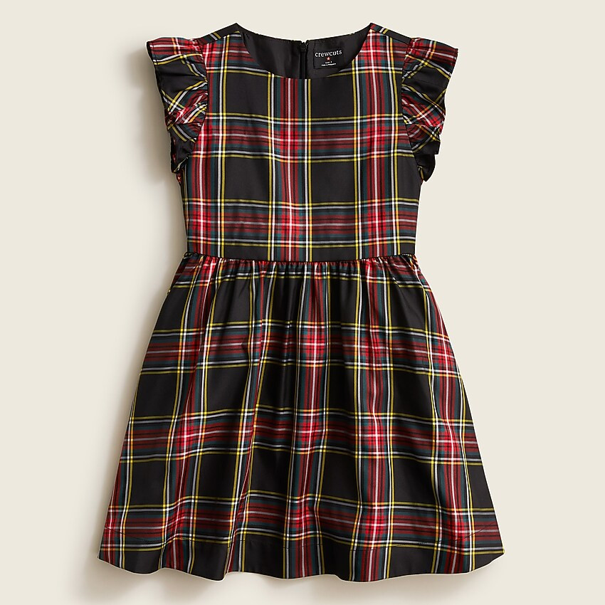 Girls' ruffle-shoulder dress in Stewart tartan | J. Crew US
