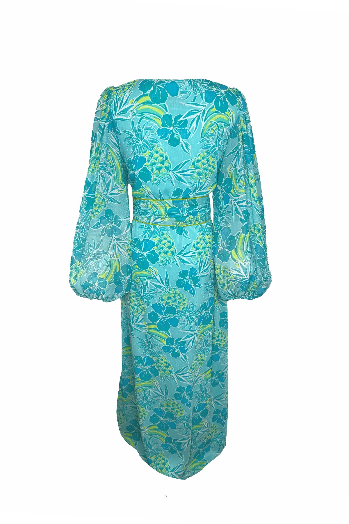 Key Hole Maxi | Aqua/Lime Hibiscus Silk Chiffon | SUE SARTOR