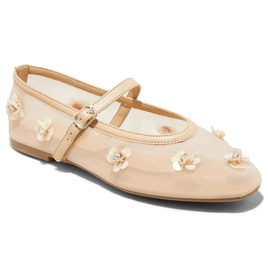 SIFINELAR Women's flowers mesh ballet flat buckle sandals | Amazon (US)