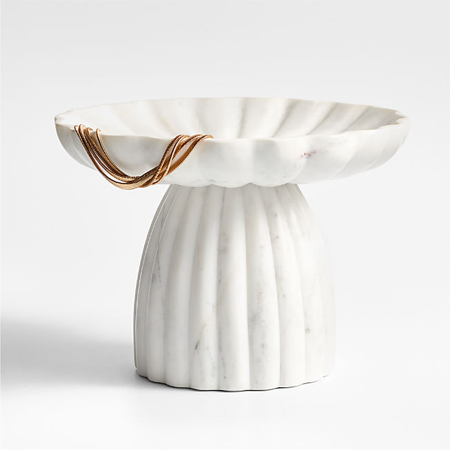 Jolie Low Wide Marble Pedestal 7.5" | Crate & Barrel | Crate & Barrel