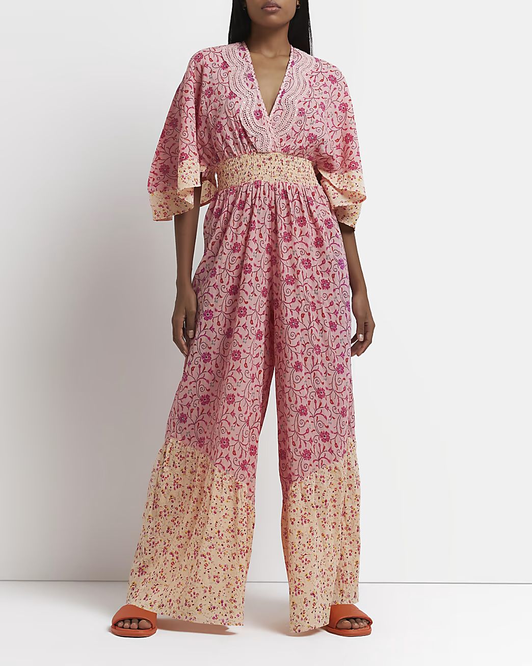 Pink - Light Lace Sleeved Jumpsuit | River Island (UK & IE)