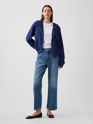 Mid Rise SuperSoft Relaxed Straight Crop Jeans | Gap Factory