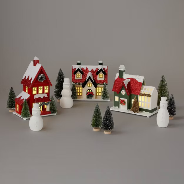 Battery Operated Lit Winter Village Set 12pc Red/Green - Wondershop™ | Target