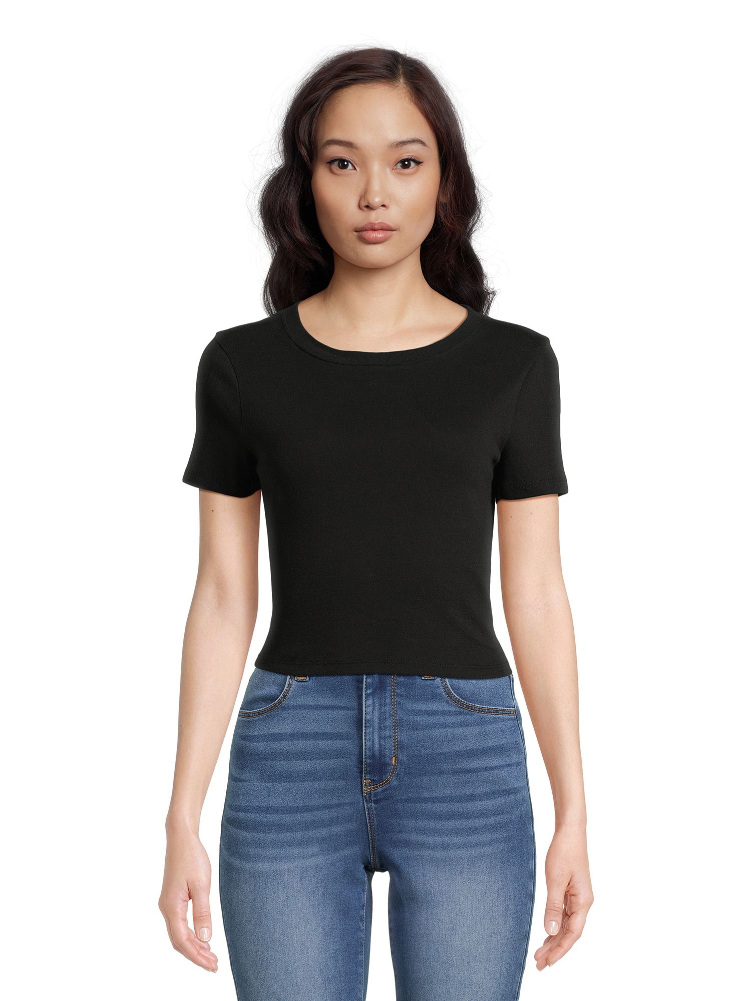 No Boundaries Juniors Cropped Crew Neck Tee | Walmart (US)