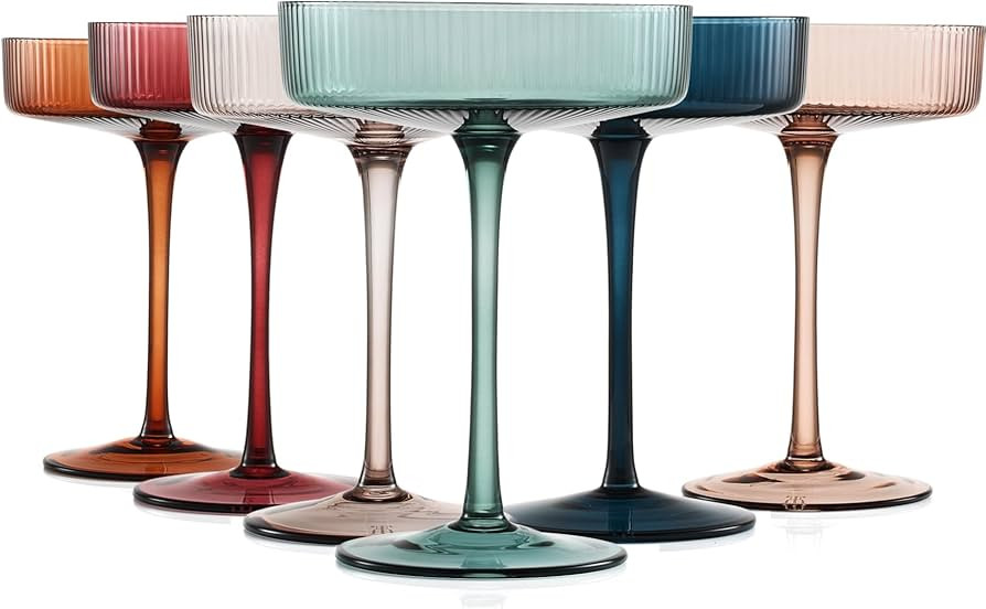 Vintage Art Deco Coupe Glasses Ribbed Coupe Cocktail Glasses 7 oz | Set of 6 | Pastel Colored Cry... | Amazon (US)