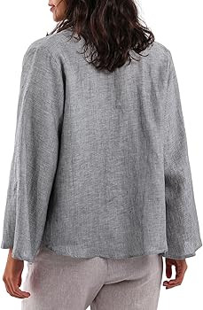 Amazhiyu Women's Pure Linen Kimono Sleeve Striped Button-Down Shirt Summer Tops | Amazon (US)