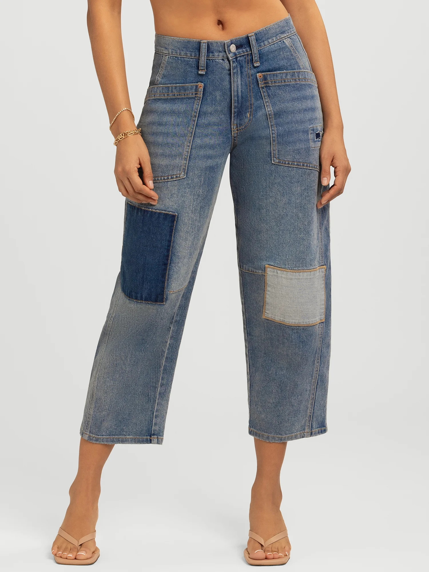 Jessica Simpson Women's Cherry Cropped Patchwork Barrel Jeans, 26" Inseam, Sizes 2-16 | Walmart (US)