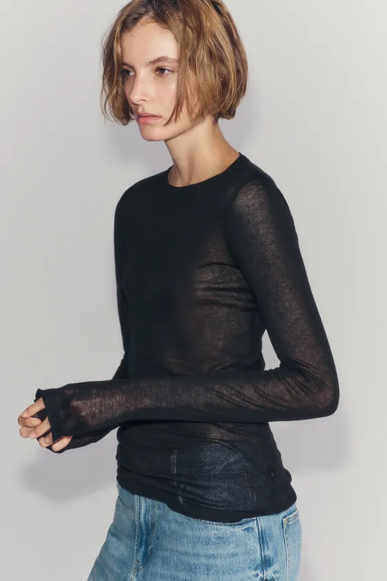 SEMI-SHEER KNIT TOP | Zara UK