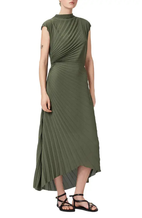 AllSaints Rayanna Sunray Pleated Dress in Forest Green at Nordstrom, Size 10 | Nordstrom