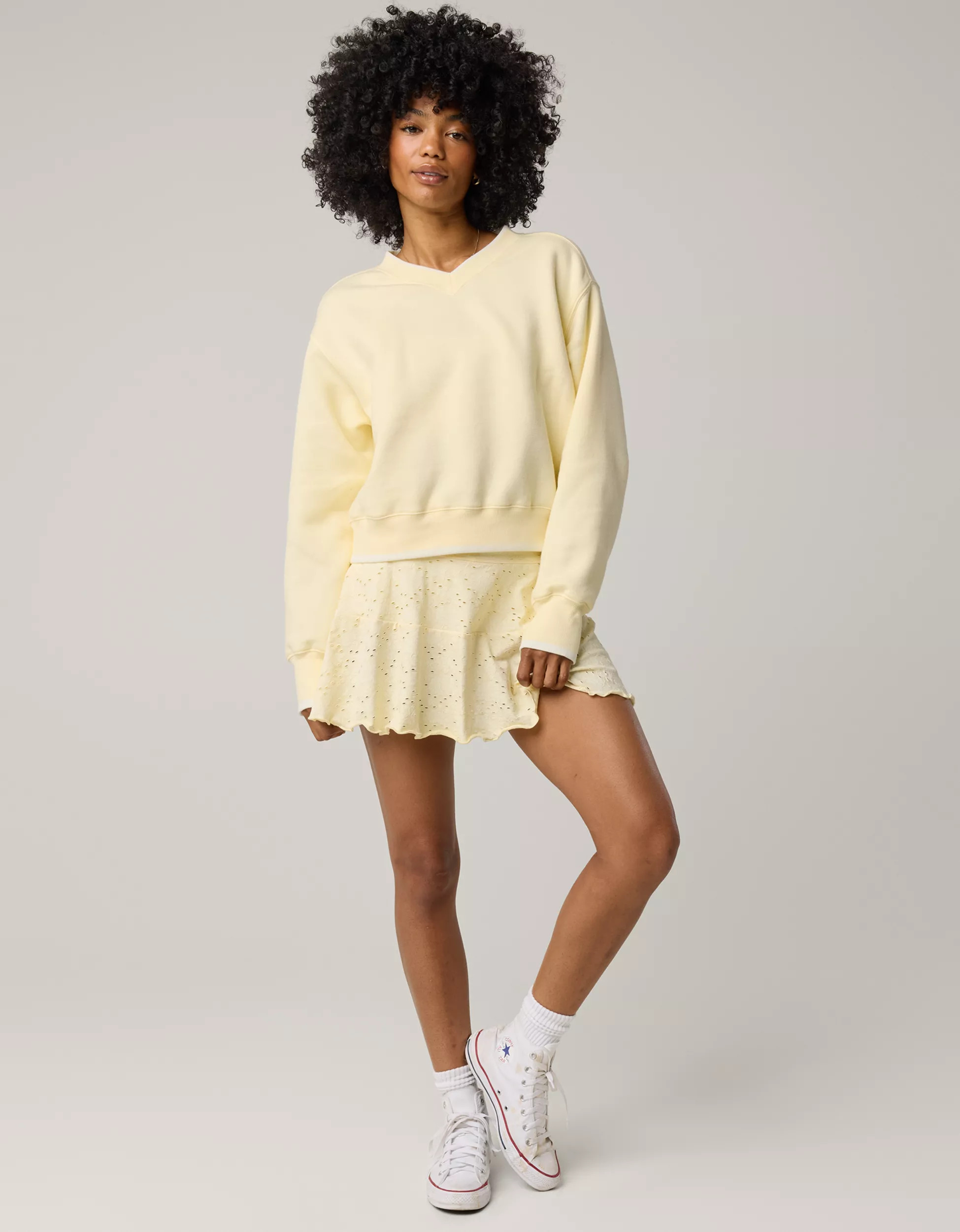 OFFLINE By Aerie Cloud Fleece V-Neck Crew Sweatshirt | Aerie