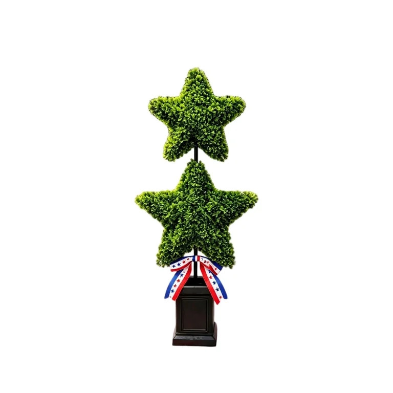 4th of July Star Shaped Artificial Topiary, UV Resistant Boxwood Potted Plant, Two-Star Fake Tree... | Walmart (US)