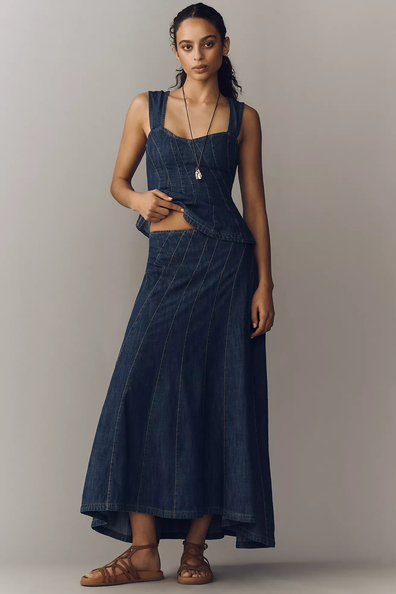 By Anthropologie Swirled Denim Maxi Skirt | Anthropologie (US)