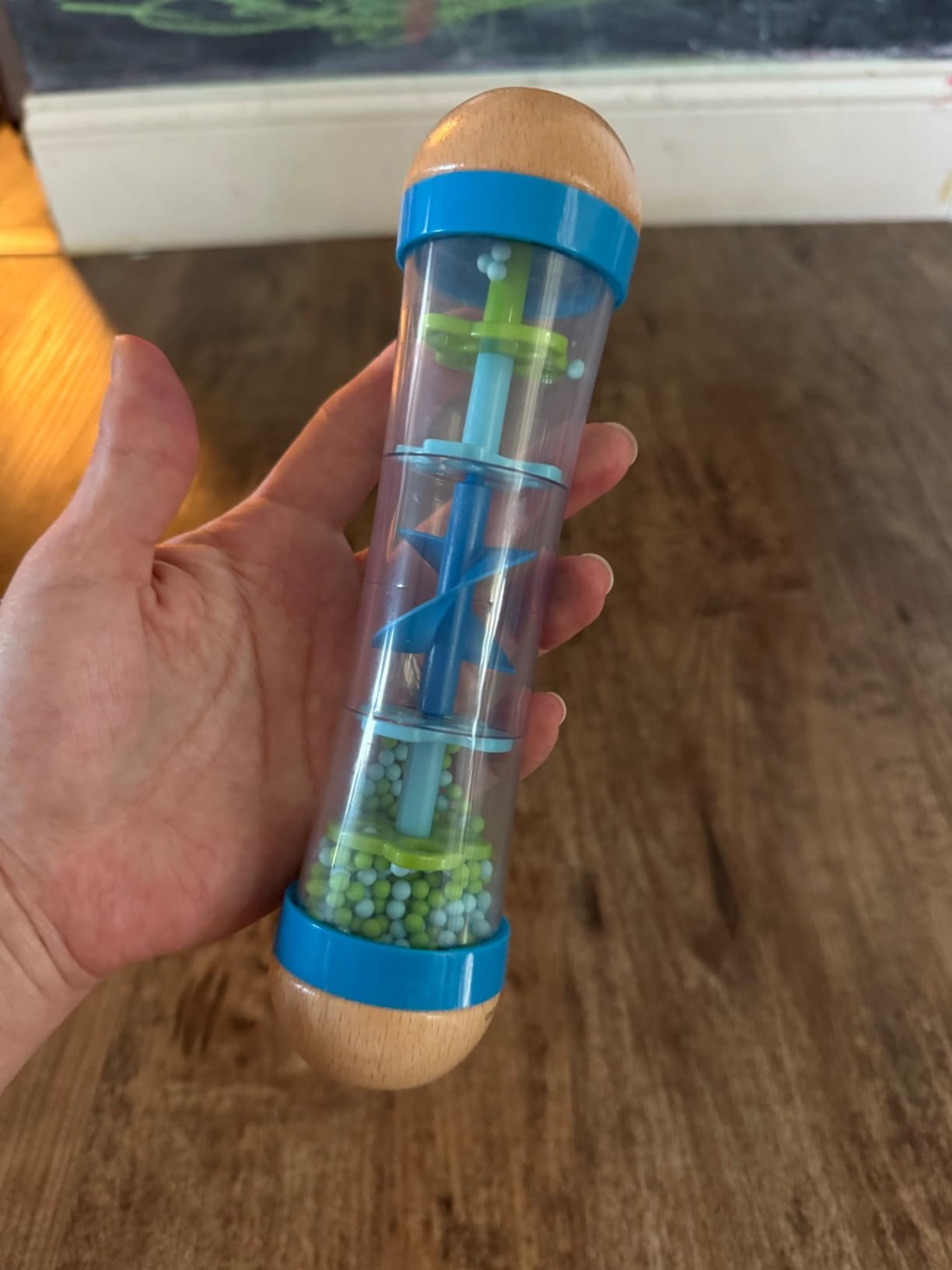 Hape Beaded Raindrops | Mini Wooden Musical Shake & Rattle Rainmaker Toy, Blue, Model Number: E03... | Amazon (US)