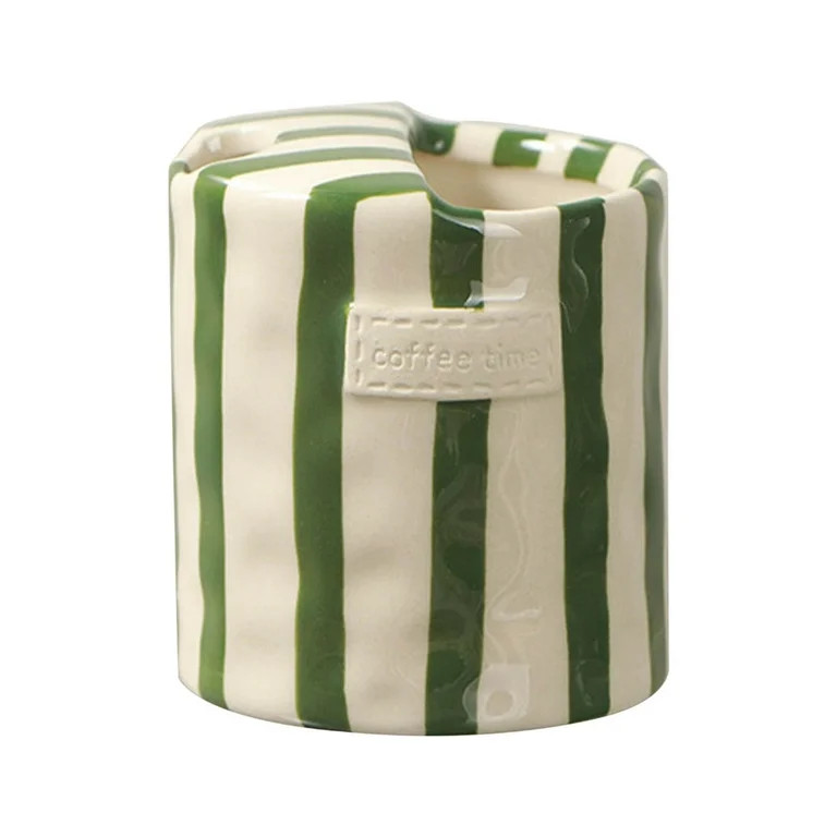 European Vintage Striped Ceramic Coffee Mug, 300ml Double-Wall Porcelain Cup for Hot Drinks, Eleg... | Walmart (US)